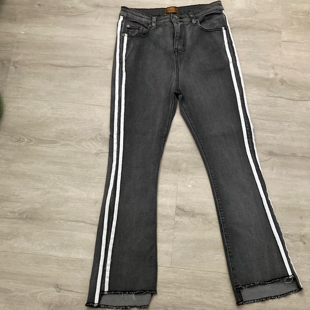 POL Skinny Gray Jeans with Sporty White Stripes